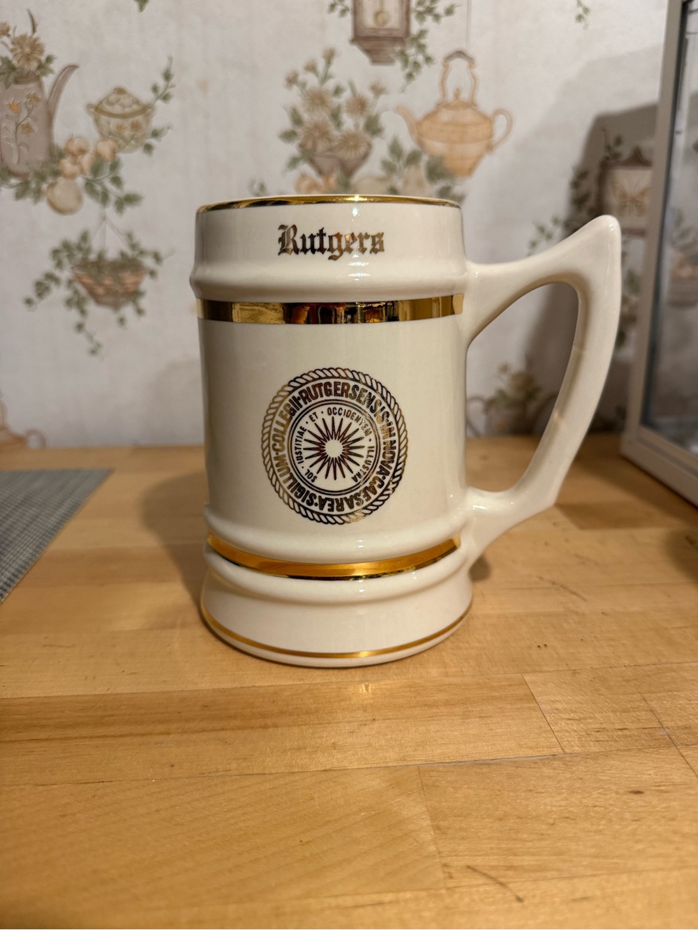 Vintage Rutgers Cream and Gold Ceramic Beer Stein
